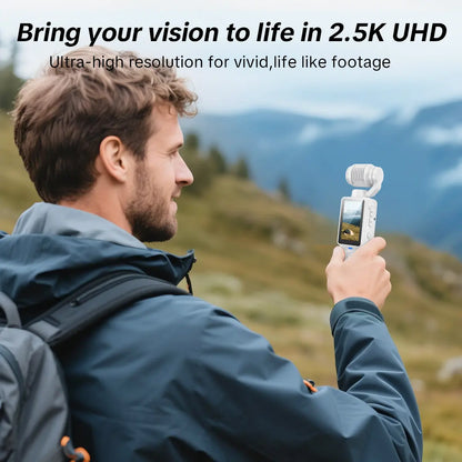 W&O Portable 2.5K Ultra HD Video Recorder with 180° Rotating Lens and Handheld Stabilizer for Vlogging, Travel, and Daily Life, USB Rechargeable, Durable Construction, Black
