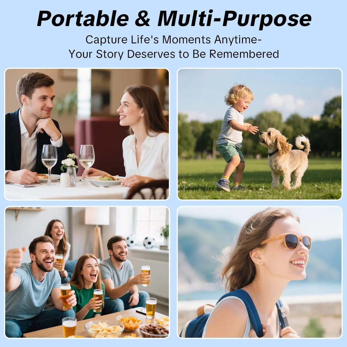 W&O Portable 2.5K Ultra HD Video Recorder with 180° Rotating Lens and Handheld Stabilizer for Vlogging, Travel, and Daily Life, USB Rechargeable, Durable Construction, Black