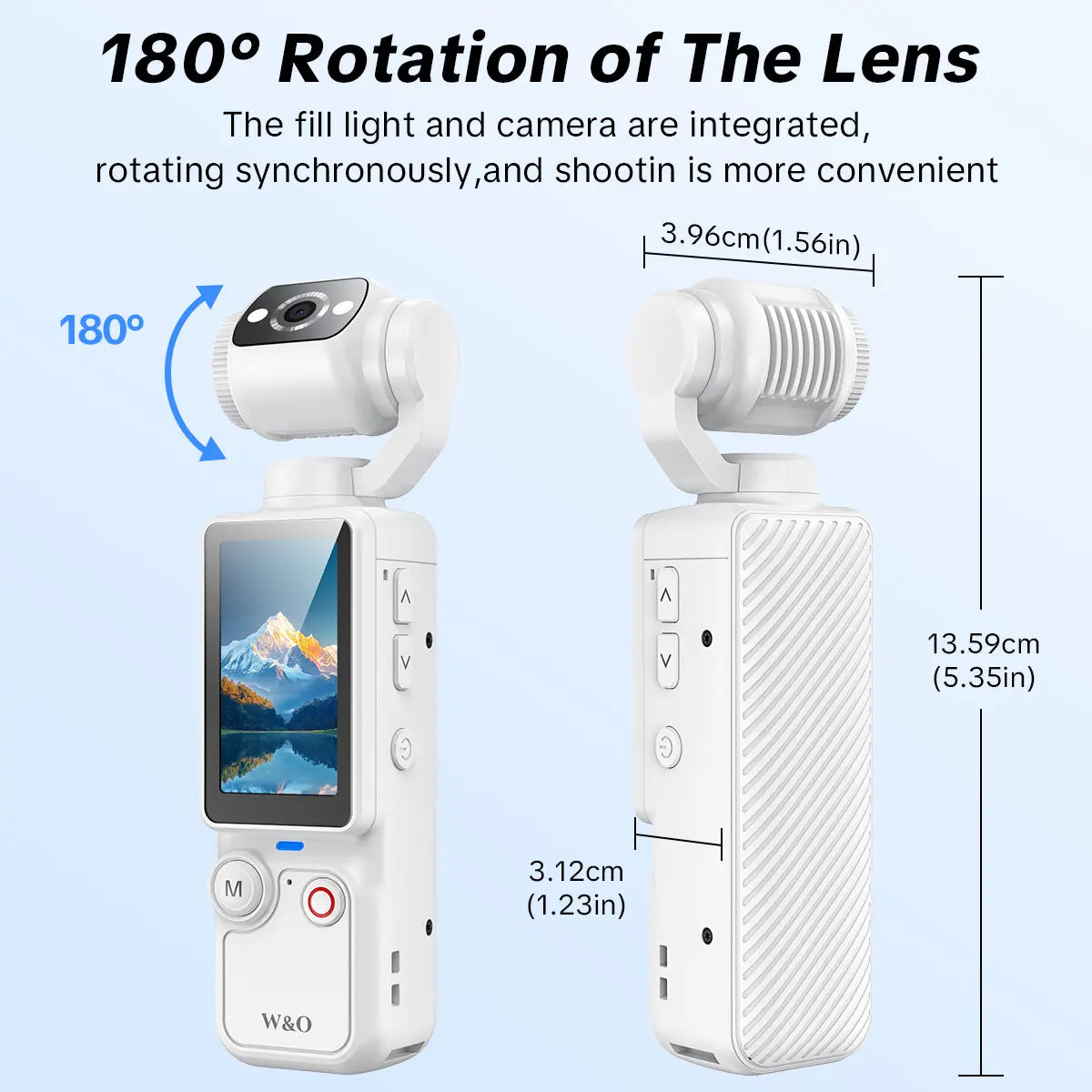 W&O Portable 2.5K Ultra HD Video Recorder with 180° Rotating Lens and Handheld Stabilizer for Vlogging, Travel, and Daily Life, USB Rechargeable, Durable Construction, Black
